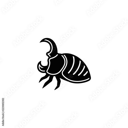 Black Silhouette of a Rhinoceros Beetle with Horns - Isolated on White Background