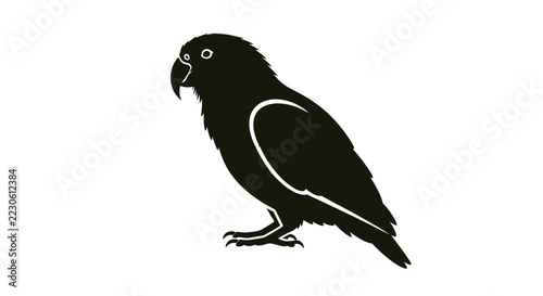Black Silhouette of a Parrot on a White Background, Minimalist Vector Icon, Bird Illustration