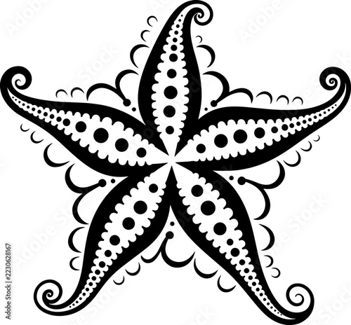 Decorative Starfish Tattoo Style Black Line Art Illustration