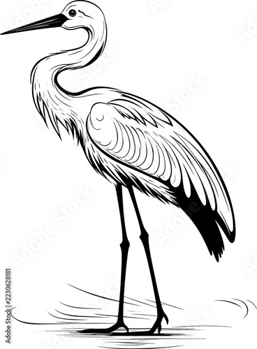 Minimalist Stork Tattoo Design on White Background
