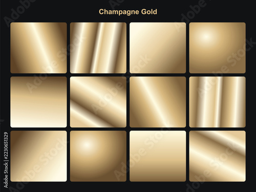 Champagne Gold Gradient Set with Shiny Metallic Textures and Light