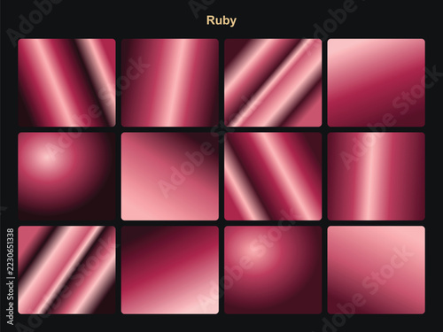 Ruby Red and Pink Gradient Swatches and Metallic Textures Set