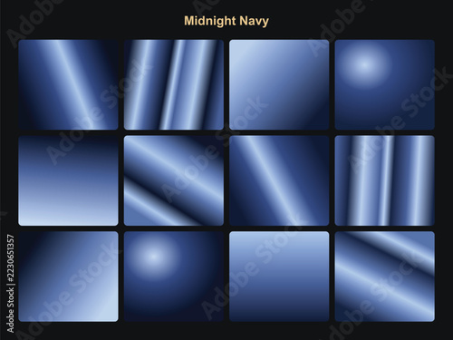 Midnight Navy Blue Gradients and Metallic Swatches Collection