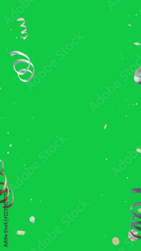 Vertical video: On play starting gold silver ribbons spiraling down sides, leaving transparent core