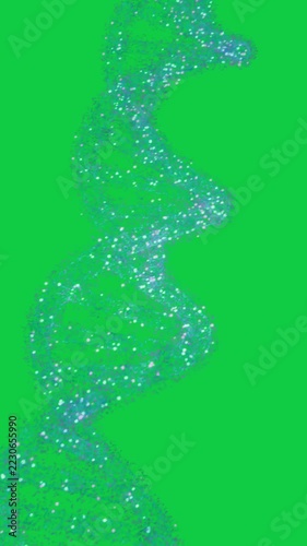 Vertical video: Dots grouping forming DNA helix, turning and showing form on transparent background