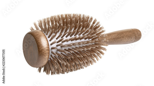 Obraz na plátně Isolated professional round hairbrush with natural bristles and a wooden handle
