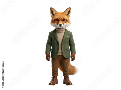 Anthropomorphic Fox in Smart Casual Outfit with Glasses, Photo-realistic
