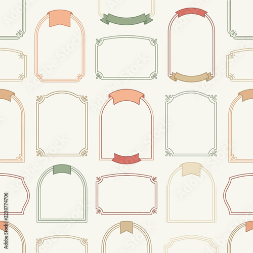 A seamless pattern of vintage decorative frames on light background