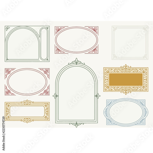 A collection of elegant vintage decorative frames on white background
