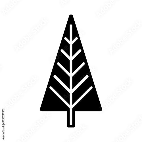 Scandinavian Christmas tree, vector illustration. Hand-drawn minimalist silhouette of a fir. Festive tree logo. Flat winter holiday clipart, black and white element for greeting card, poster design