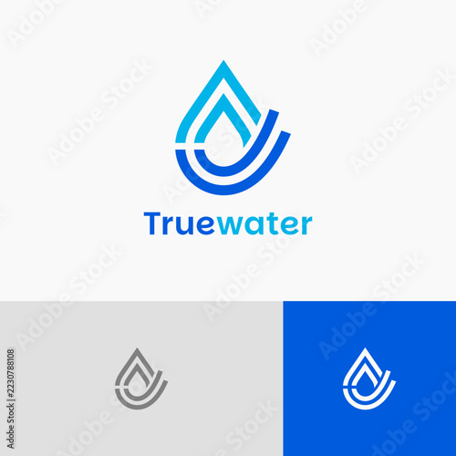 Water logo design featuring a blue abstract water drop symbol for company branding.