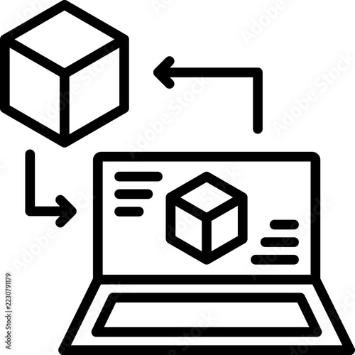 Digital Twin Technology With Virtual Cube For Real Time Simulation line icon