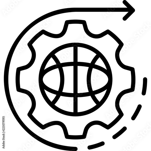 Future Technology Gear With Globe For Global Digital Transformation line icon