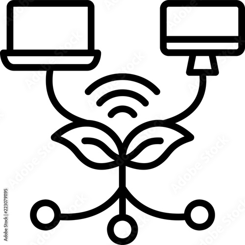 Technology Ecosystem With Connected Devices For Integrated Digital Innovation line icon
