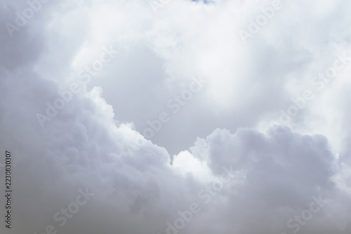 Close up of cumulus cloud. The clouds have flat bases and are often described as puffy, cotton like or fluffy in appearance