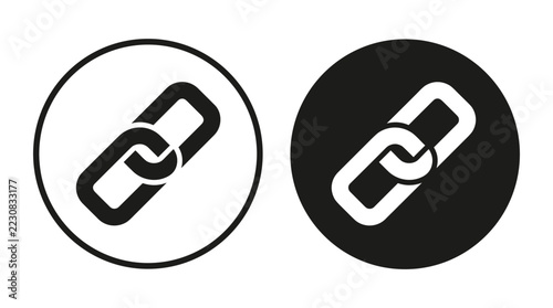 Hyperlink icon vector set featuring interconnected chain links in black and white circular graphic badges