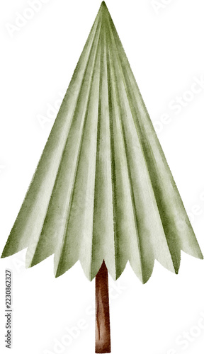 Watercolor Folded Paper Style Green Christmas Tree