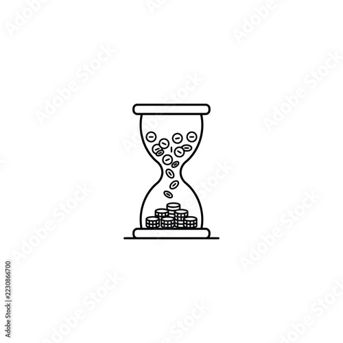 Hourglass with coins falling into stack