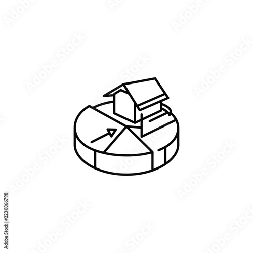 Isometric house on pie chart segments with arrow