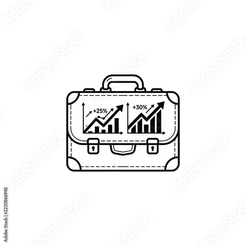 Briefcase with growth chart and percentage icons
