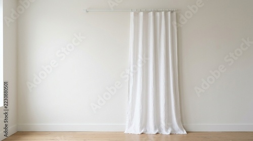 Minimalist White Curtain Hanging on Plain Wall - Interior Scene
