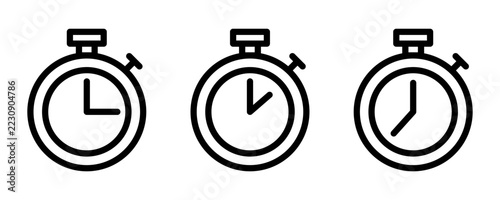 Stopwatch Icon Set, Black Outline Timer Symbols for Time Management