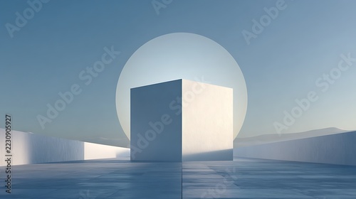 Solar panel presented as a clean geometric form symbolizing modern energy, minimal studio environment with empty space emphasizing structure, soft even lighting with subtle gradients, centered shot wi