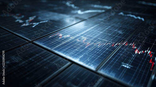 Solar panel symbolizing stable and consistent investment growth over time, calm corporate environment with balanced composition and subtle financial cues, soft ambient lighting reinforcing reliability