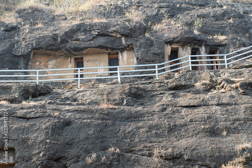 Amba-Ambika group of caves, a rock-cut caves of The Manmodi or Manmukud Caves complex, an unfinished Chaitya-cave and a number of ruined cells and viharas, Junnar, Pune, Maharashtra, India.