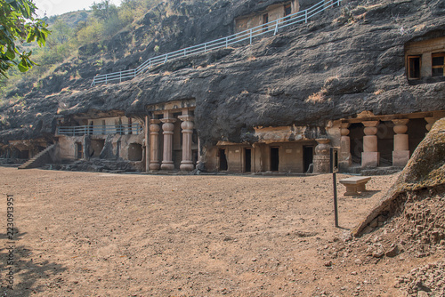 Amba-Ambika group of caves, a rock-cut caves of The Manmodi or Manmukud Caves complex, an unfinished Chaitya-cave and a number of ruined cells and viharas, Junnar, Pune, Maharashtra, India.
