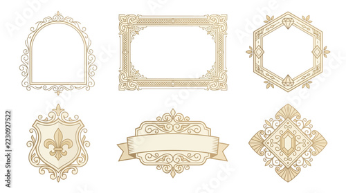 Elegant Vintage Decorative Frames and Emblems Isolated on Transparent Background