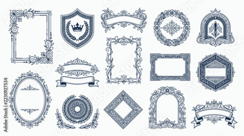 Elegant Ornate Frames and Borders Collection, Isolated Decorative Elements