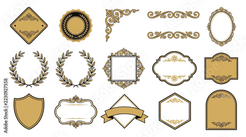 Elegant Vintage Decorative Labels and Ornate Frames Collection