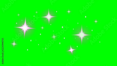 Animated glowing stars sparkling on green screen chroma key background