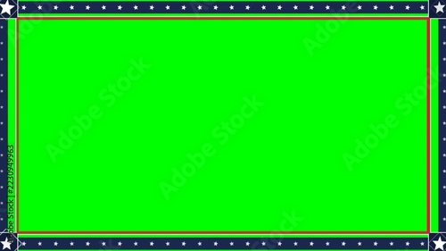 Green screen display with patriotic star border and red accent line