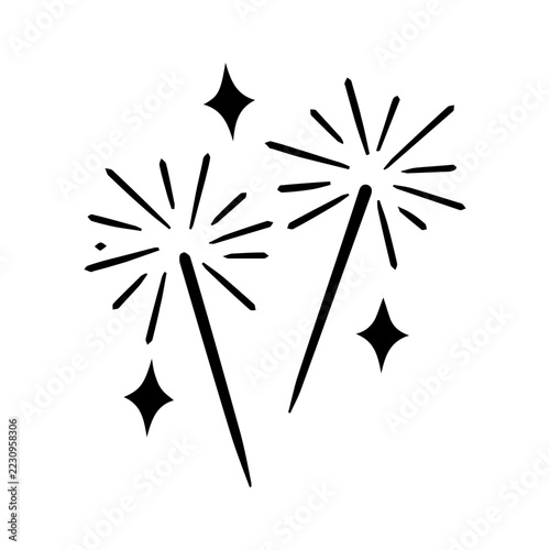 Vector icon of burning sparklers with magical sparkles. Festive silhouette symbol for holiday celebrations, New Year, and night events.