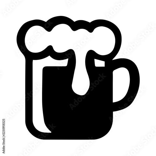 Vector silhouette icon of a foaming mug of beer. Perfect symbol for pub, bar, Oktoberfest, party celebrations, and casual drinking.