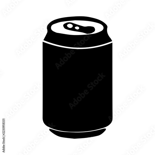Black vector icon of an aluminum beverage or soda can. Symbol for canned drinks, beer, refreshments, convenience stores, and party supplies.