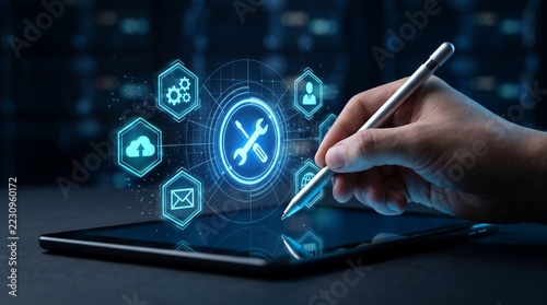 IT Support and Technology Management Concept with Digital Tools and System Maintenance