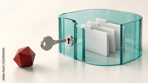 Silver Key Securing Folders Inside a Glass Enclosure