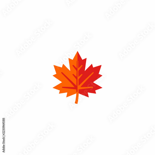 autumn maple leaf in orange and red flat vector icon isolated on white background