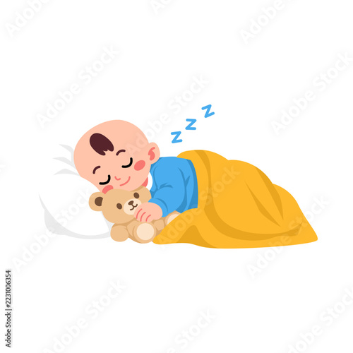 Cute Baby Sleeping Soundly with Teddy Bear Toy Vector Illustration