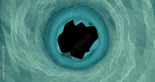 Image of green tunnel of shapes with copy space on black background