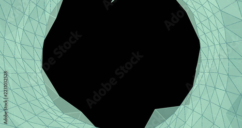 Image of green tunnel of shapes with copy space on black background