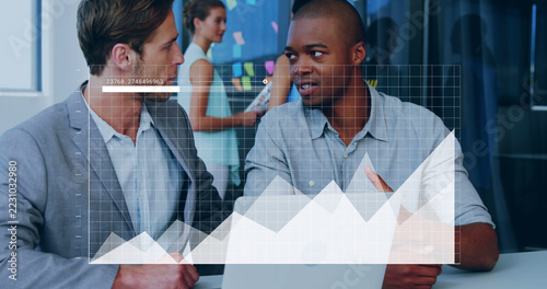 Image of financial data processing over diverse businessmen in office