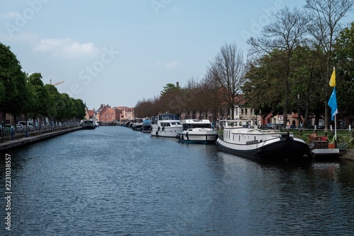 Boats on the canal in Bruges city