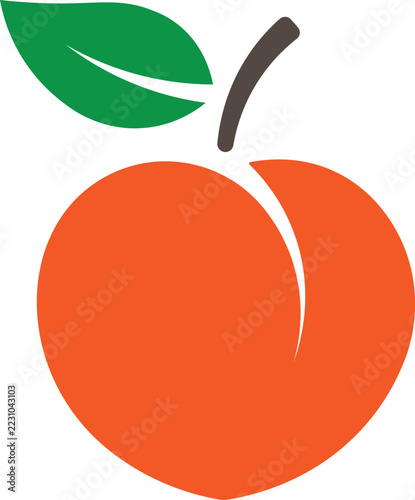 Fresh peach fruit with green leaf vector illustration isolated on white background