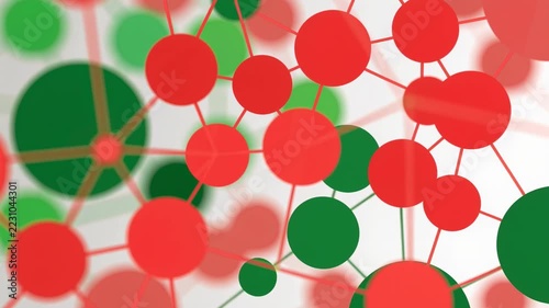Molecular Network with Red and Green Spheres, Scientific Connection, Abstract Layered Motion, Digital Innovation Pattern