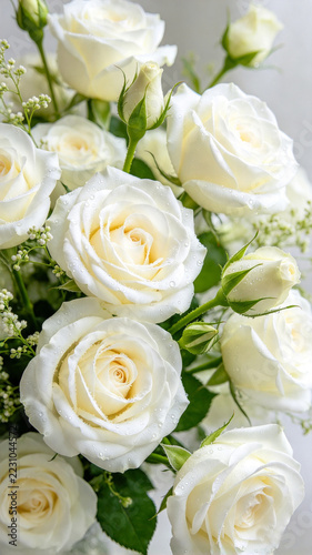 arrangement of white roses