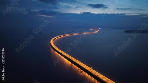 Penang Second Bridge with dramatic twilight sunset sky background